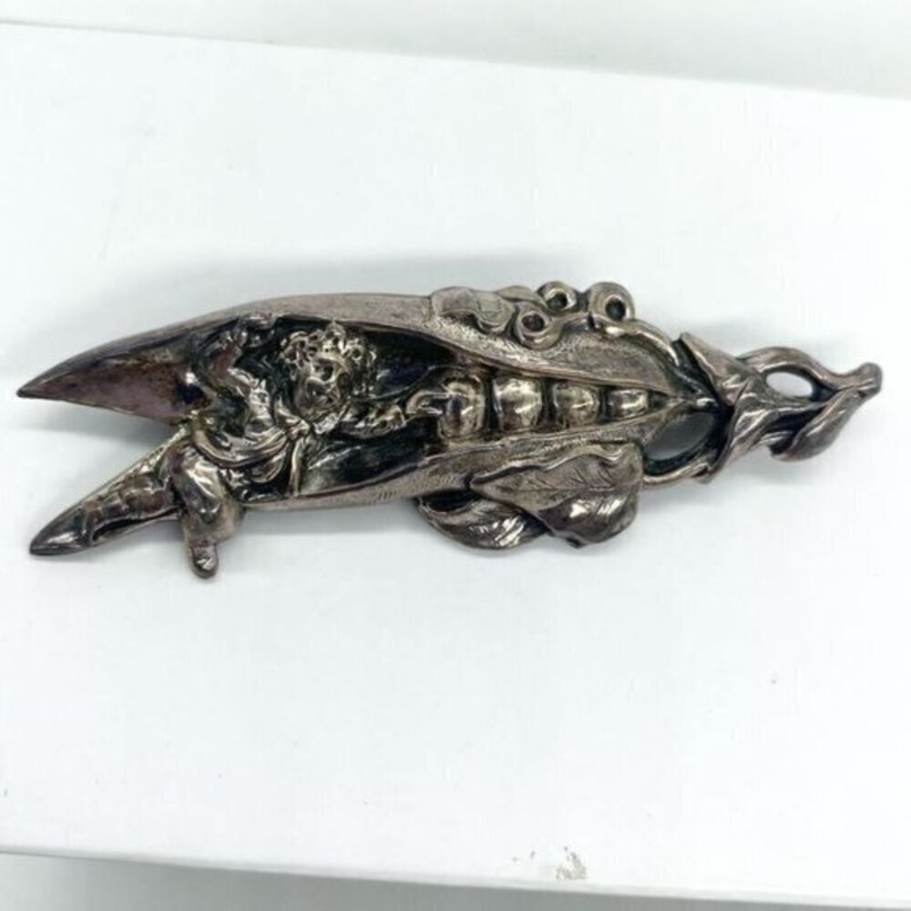 Vintage Repousse Art Nouveau Jack and the Beanstalk Brooch